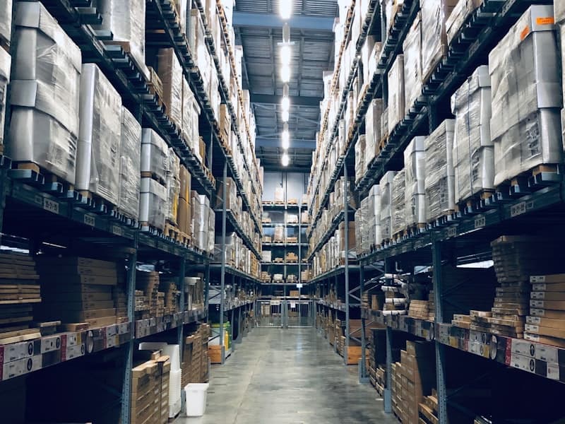 Large warehouse interior with pallet racking and logistics operations